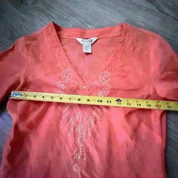 ALISSON TAYLOR ORANGE LINNEN V  NECK TUNIC SIZE MEDIUM - Picture 11 of 14